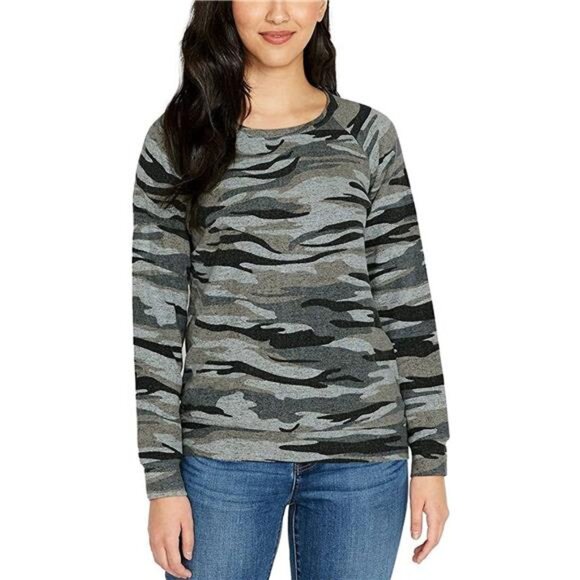 Buffalo David Bitton Sweaters - Buffalo Jeans Women's Printed Cozy Streetwear Top (Heather Gray Camo, Medium)